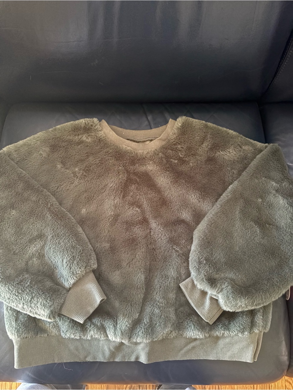 Cozy Olive Green Faux-Fur Sweatshirt
